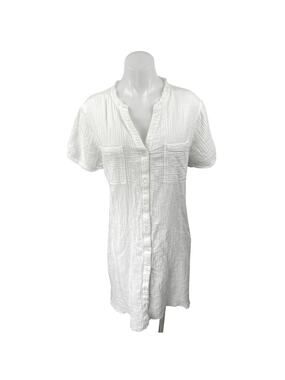 Pure Navy White Gauze Short Sleeve Pocket Button Down Mini Shirt Dress Size XL